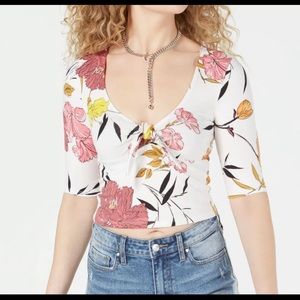 Guess Crop Top Floral Print on White Shirt Size M